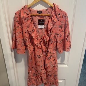 BNWT Topshop Coral Floral Ruffle dress